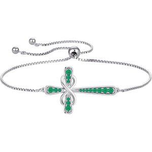 Cross 925 Sterling Silver Infinity Sideways Bracelet - A: 05-emerald-May